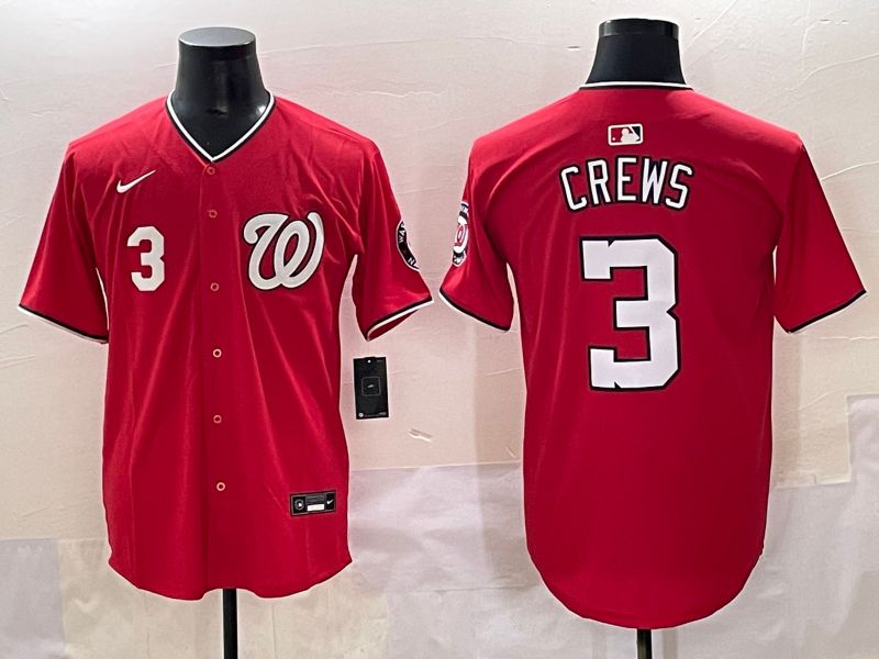 Men 2025 Washington Nationals 3 Crews Red Game Nike MLB Jersey style 2